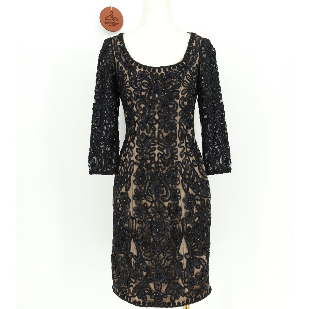 Sue Wong Nocturne Black Sequin Soutache Embroidered Cocktail Dress NWT Size 4